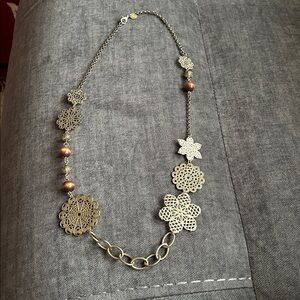Floral Metal Necklace with Beads
